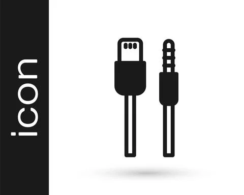 Black USB cable cord icon isolated on white background. Connectors and sockets Stock Illustration