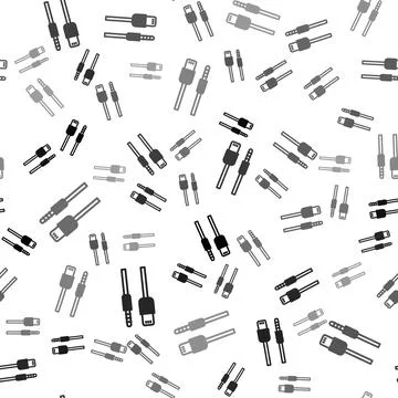 Black USB cable cord icon isolated seamless pattern on white background Illustrazione stock