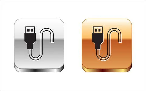 Black USB cable cord icon isolated on white background. Connectors and sockets Stock Illustration