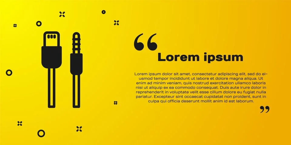 Black USB cable cord icon isolated on yellow background. Connectors and sockets Illustrazione stock