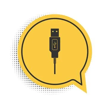 Black USB cable cord icon isolated on white background. Connectors and sockets Illustrazione stock