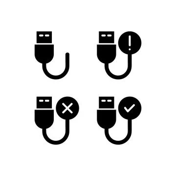 Black usb cable icon collection Stock Illustration