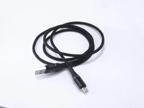 Black usb cable type micro plug universal connection computer &amp; phone with is Stock Photos