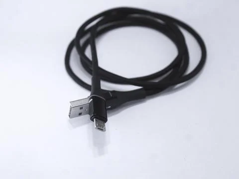 Black usb cable type micro plug universal connection computer &amp; phone with is Stock Photos
