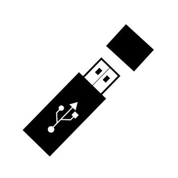 Black usb flash drive icon with symbol, vector isolated on white Stock Illustration