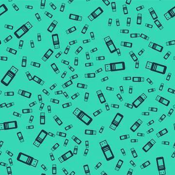 Black USB flash drive icon isolated seamless pattern on green background. Vector Illustrazione stock