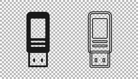 Black USB flash drive icon isolated on transparent background. Vector Stock Illustration