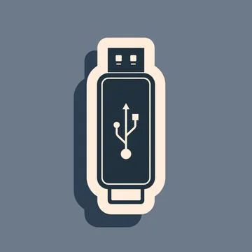 Black USB flash drive icon isolated on grey background. Long shadow style Stock Illustration