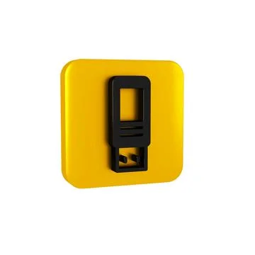 Black USB flash drive icon isolated on transparent background. Yellow square Stock Illustration