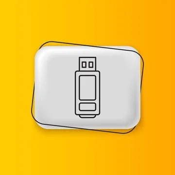 Black USB flash drive icon isolated on yellow background. Silver rectangle .. Illustrazione stock