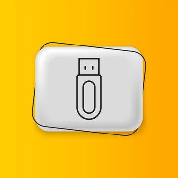 Black USB flash drive icon isolated on yellow background. Silver rectangle .. Illustrazione stock