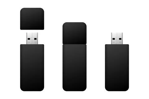 Black usb flash drives showing different opening stages Stock Illustration