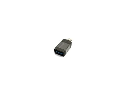 Black USB to Lightning adapter for mobile phone Stock Photos