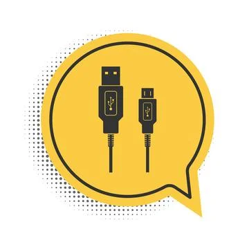 Black USB Micro cables icon isolated on white background. Connectors and sockets Illustrazione stock