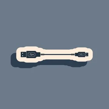 Black USB Micro cables icon on grey background. Connectors and sockets for PC Stock Illustration