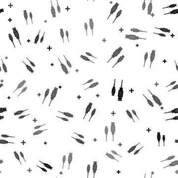 Black USB Micro cables icon seamless pattern on white background. Connectors and Illustrazione stock