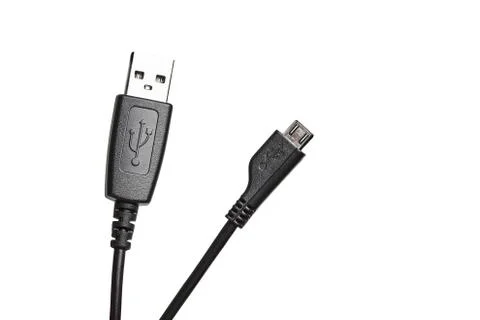 Black usb to micro-usb cable isolated on white background Stock Photos