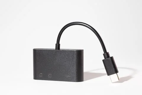 Black USB Type-C 3.1 multi-card reader adapter with short cable for data tran Stock Photos