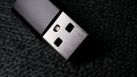 Black USB Type-A cable Plug illumination Macro Electronics Video Stock Footage 344226035