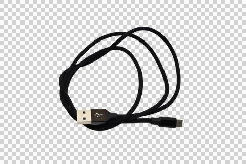 Black USB Type-A to Micro-USB cable. Stock Photos