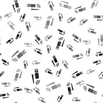 Black Usb wireless adapter icon isolated seamless pattern on white background Stock Illustration