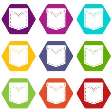 Black valve pocket icon set color hexahedron Stockillustratie
