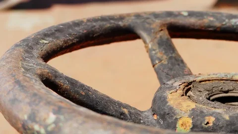 Black valve in thin red rusty pipes in sea ship. Machinery and equipment of a Stock-Footage 114625581