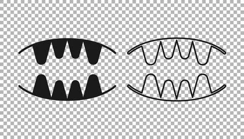 Black Vampire teeth icon isolated on transparent background. Happy Halloween  Stock Illustration