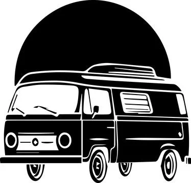 A black van with a white sun on the side Stock Illustration