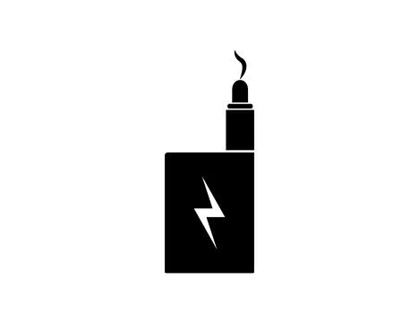 Black Vape Mod Icon With Lightning Bolt Battery Symbol And Rising Vapor Ele.. イラスト素材