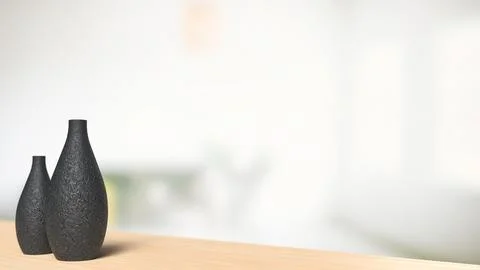 The Black Vase on wood table for background concept 3d rendering. Stock Illustration