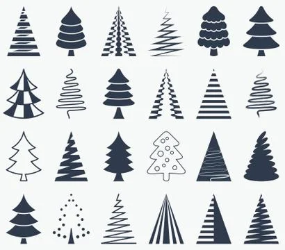 Black vector abstract christmas tree icons Illustration