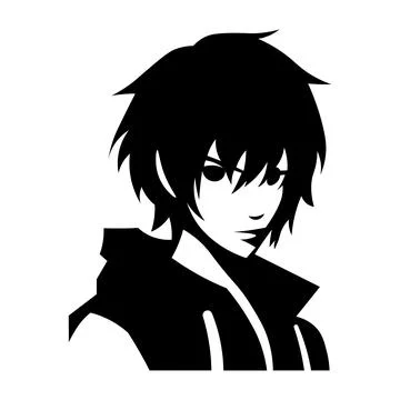 Black vector anime boy icon on white background Stock Illustration