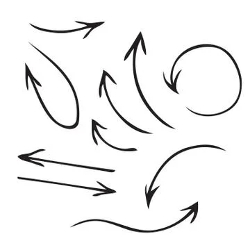 Black vector arrows hand drawn set Stock Illustration