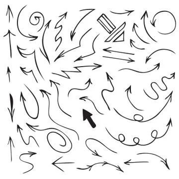 Black vector arrows hand drawn set Stock Illustration