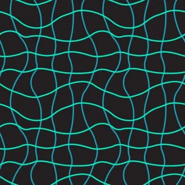 Black vector background with neon wavy lines. Seamless texture Stock Illustration