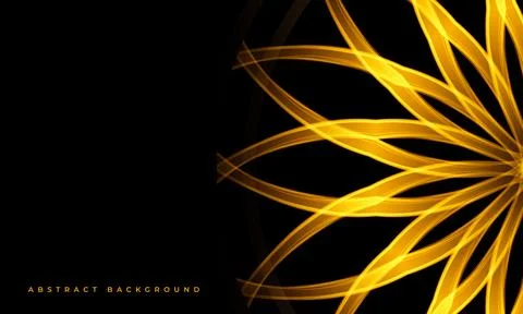 Black vector background with yellow abstract flower and geometric shapes and Stock Illustration