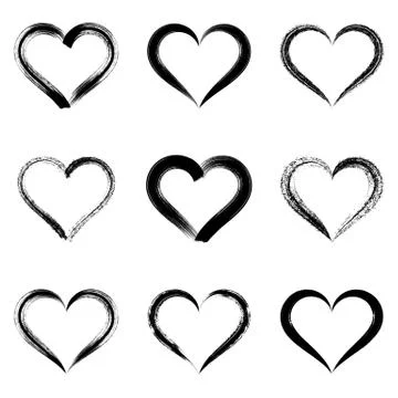 Black vector brush strokes hearts Illustrazione stock