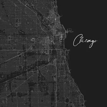Black vector Chicago, Illinois map with City name. Art print template for Ilustración de archivo
