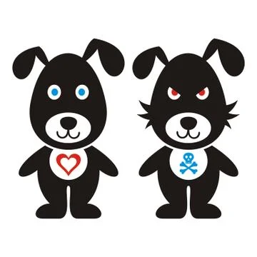 Black vector cute and bad dog icons isolated Illustrazione stock