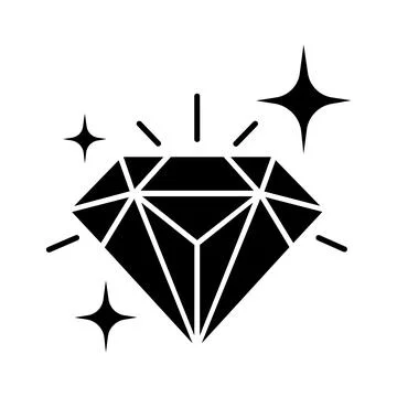 Black Vector Diamond Icon with Sparkles and Curved Accents Stock Illustration