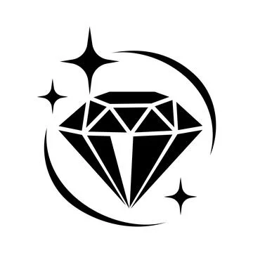 Black Vector Diamond Icon with Sparkles and Curved Accents Stock Illustration