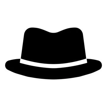 Black vector fedora hat icon on white background Stock Illustration