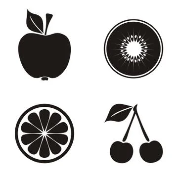 Black vector fruit icons collection on white background Stock-Illustration