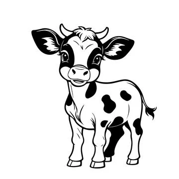 Black Vector fun calf smiling on a white background for coloring book for Illustrazione stock