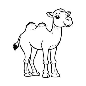 A Black Vector fun camel smiling on a white background for coloring book for Stock Illustration