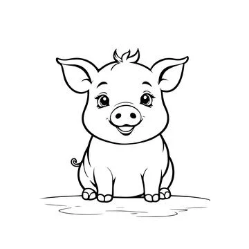 A Black Vector fun piggy smiling on a white background for coloring book for Stock Illustration
