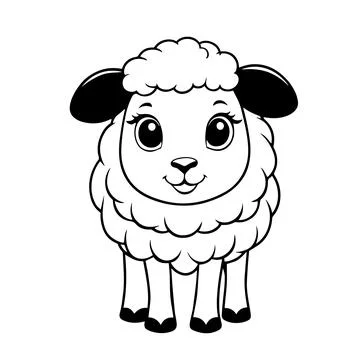Black Vector fun sheep smiling on a white background for coloring book for .. Illustrazione stock