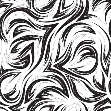Black vector geometric seamless pattern from corners of flowing lines and waves イラスト素材