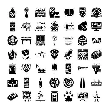 Black vector glyph icons set for applications Illustrazione stock